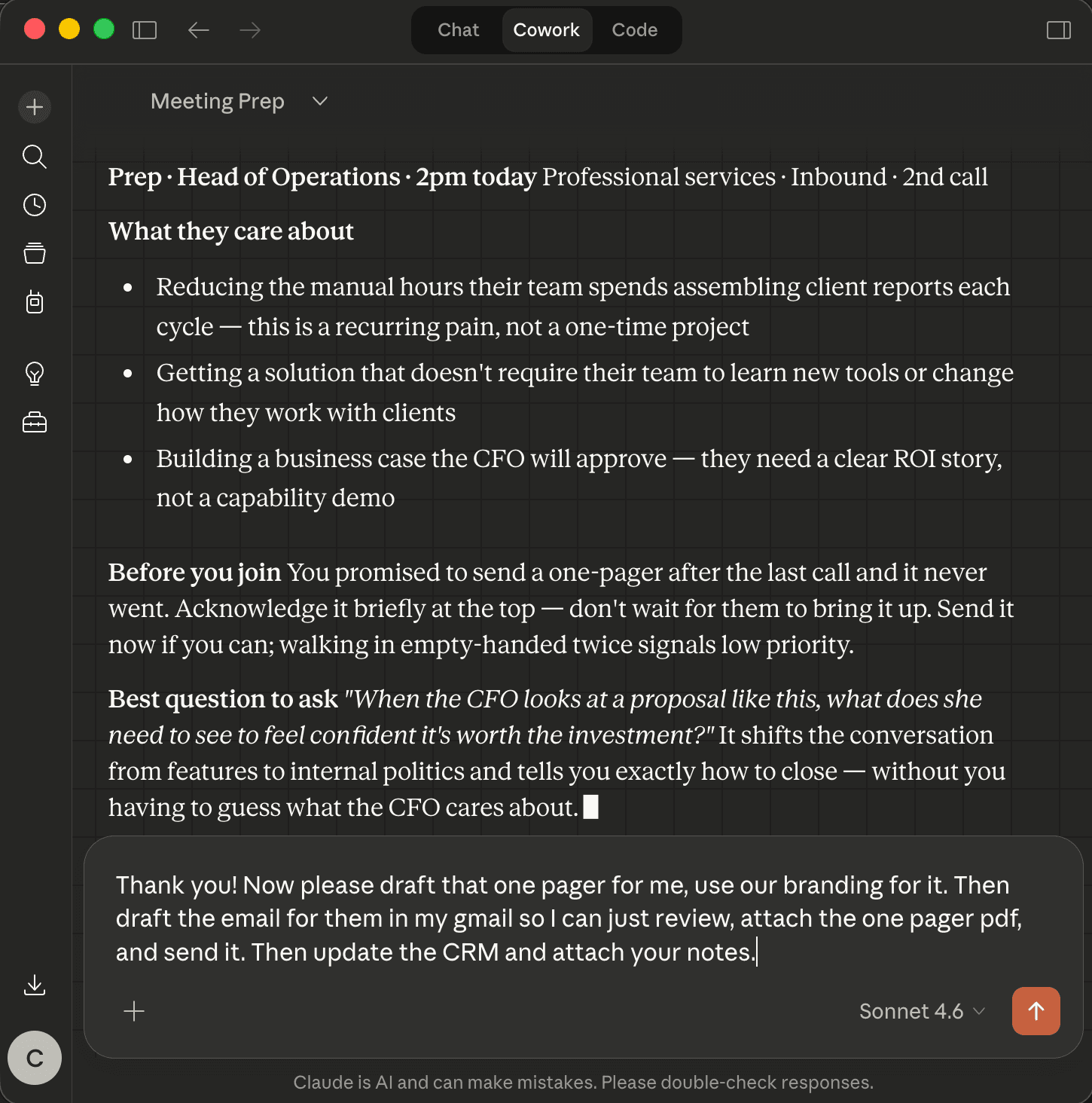 Sidekick Solo: a session in action inside the Cowork interface